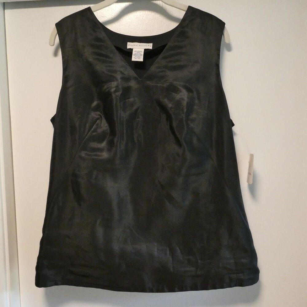 Doncaster Black Silk Sleeveless Top NWT Size 14 Stretch Back V-Neck